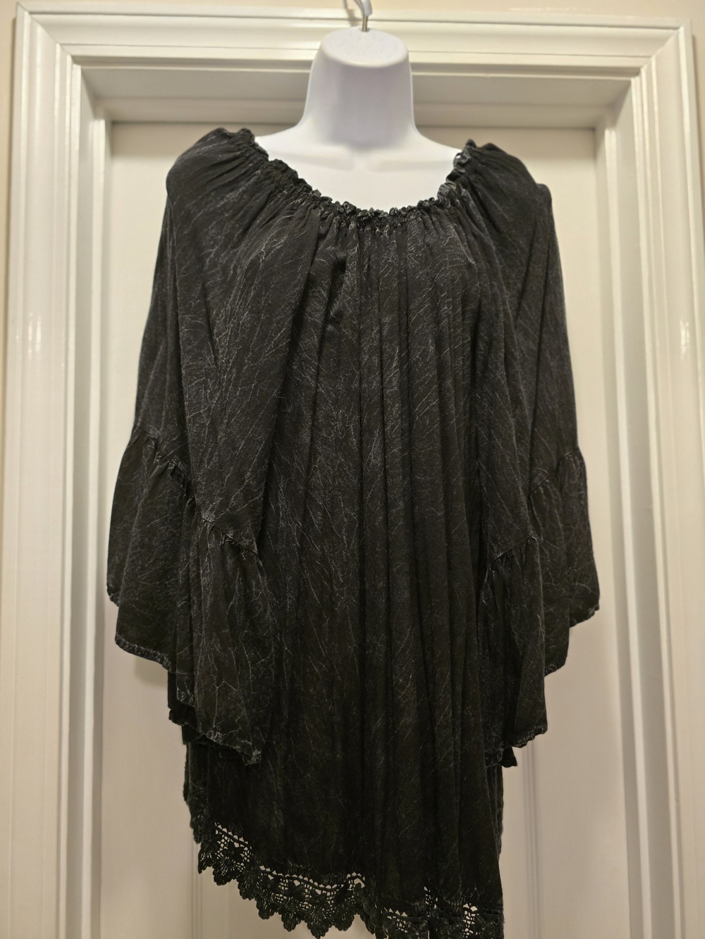 Boho Peasant Blouse in Charcoal Black